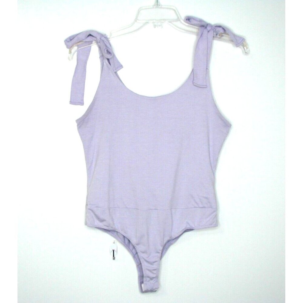White Birch Bodysuit Lavendar Purple Tie Straps Snap Button Size M Scoop Neck
